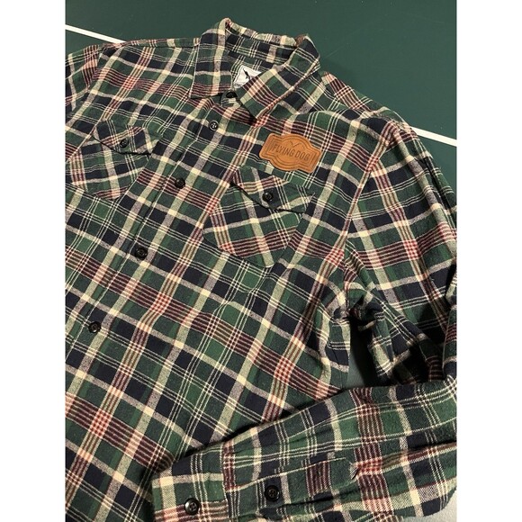 RARE Flying Dog Brewery Long Sleeve Plaid Flannel Shirt Leather Logo XL Beer IPA - Picture 2 of 8